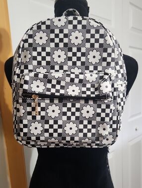 Under One Sky Black & White Floral Check Mini Backpack